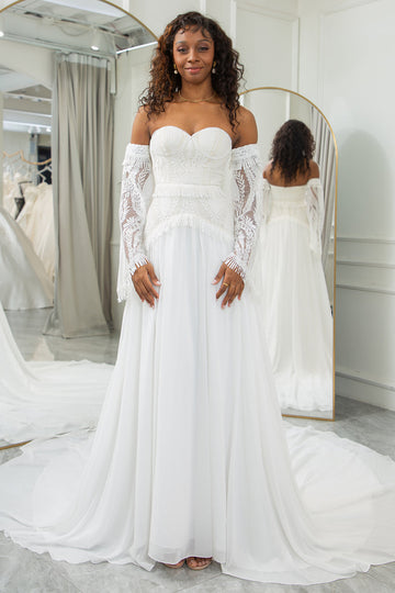 Ivory Sweetheart avtakbare bluss ermer Boho brudekjole
